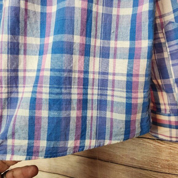 Vineyard Vines Mens M Blue White Plaid Classic Fit Whale Shirt Button Down Linen - Picture 13 of 15